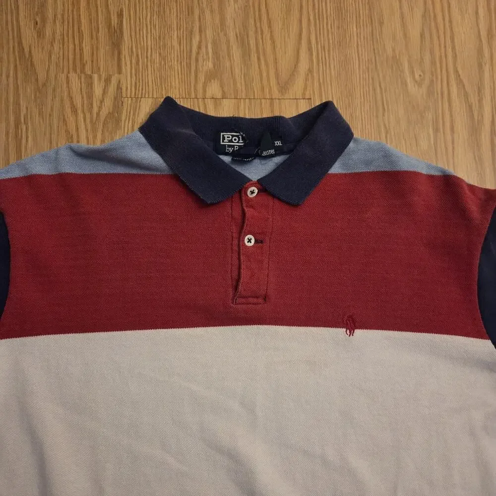 VINTAGE Polo Ralph Lauren Shirt Men 2XL Blue White Red READ 90s Y2K